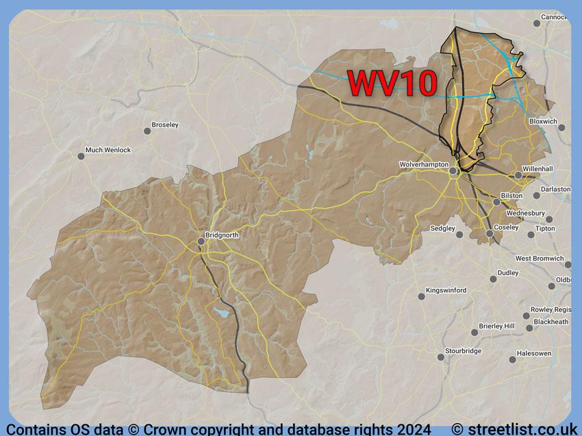 Where the WV10 postcode district lies within the wider  postcode area