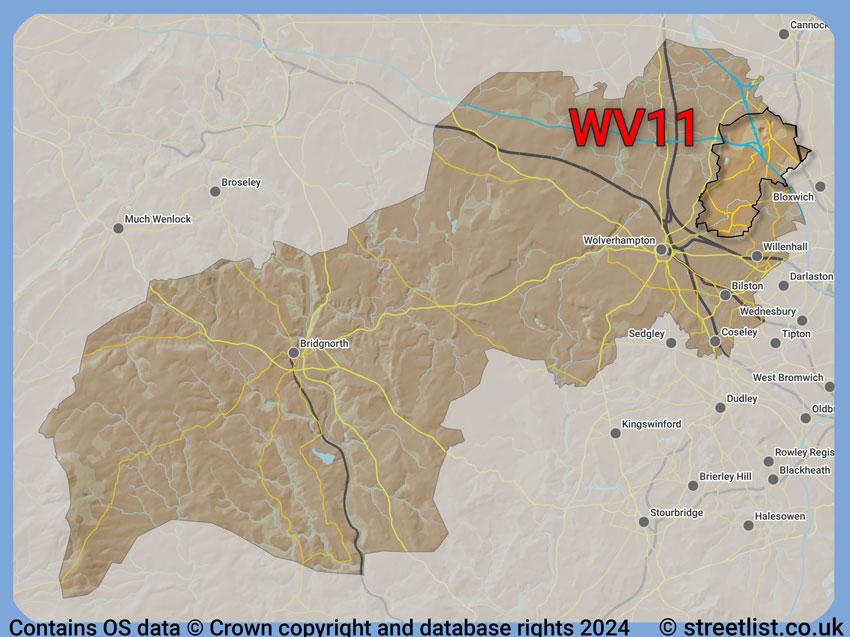 Where the WV11 postcode district lies within the wider  postcode area