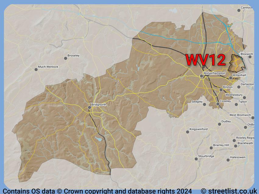 Where the WV12 postcode district lies within the wider  postcode area