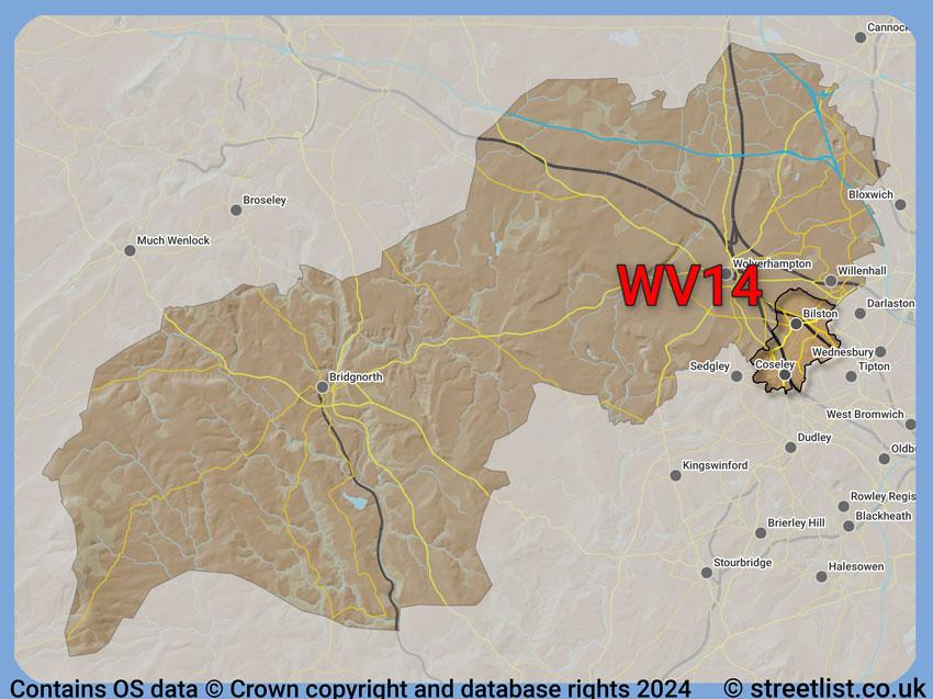 Where the WV14 postcode district lies within the wider  postcode area