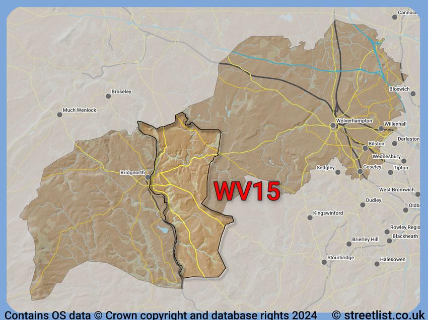 Where the WV15 postcode district lies within the wider  postcode area