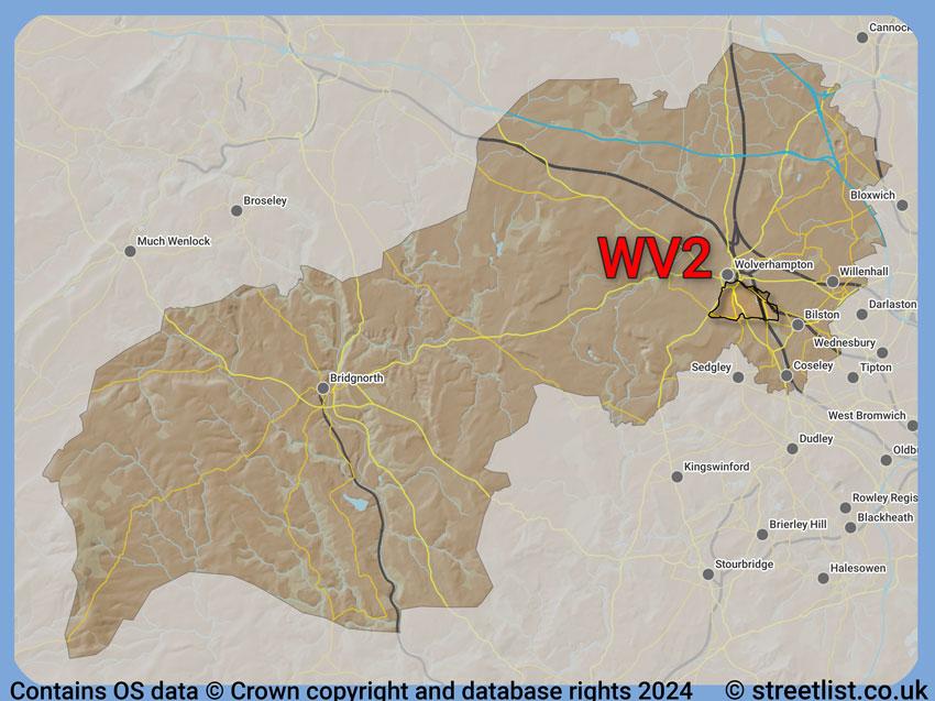 Where the WV2 postcode district lies within the wider  postcode area