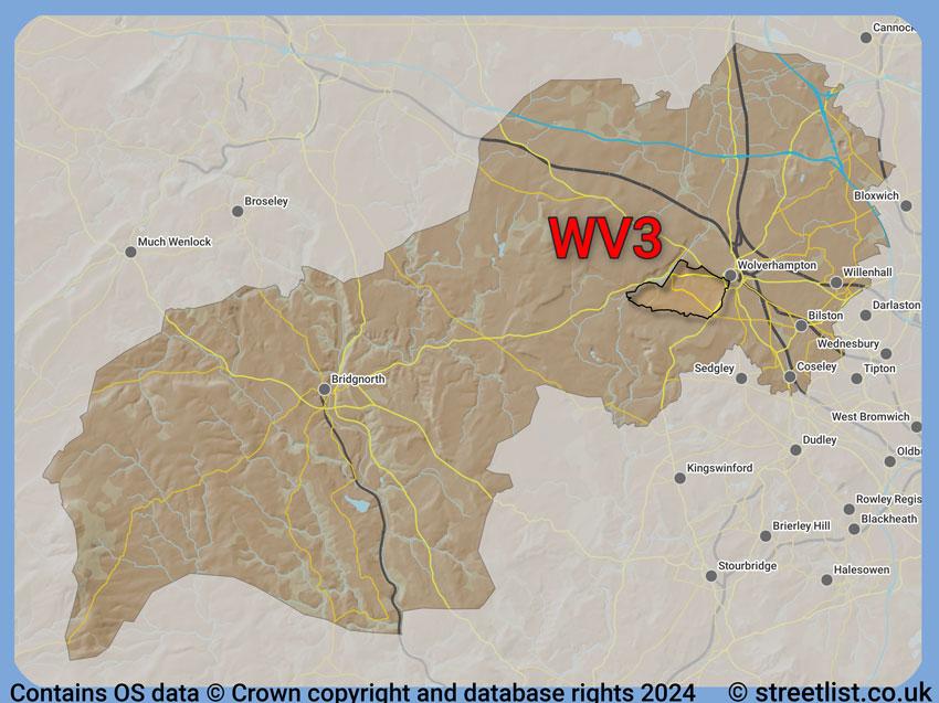 Where the WV3 postcode district lies within the wider  postcode area