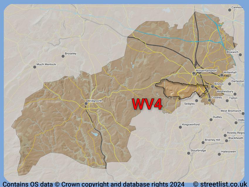 Where the WV4 postcode district lies within the wider  postcode area