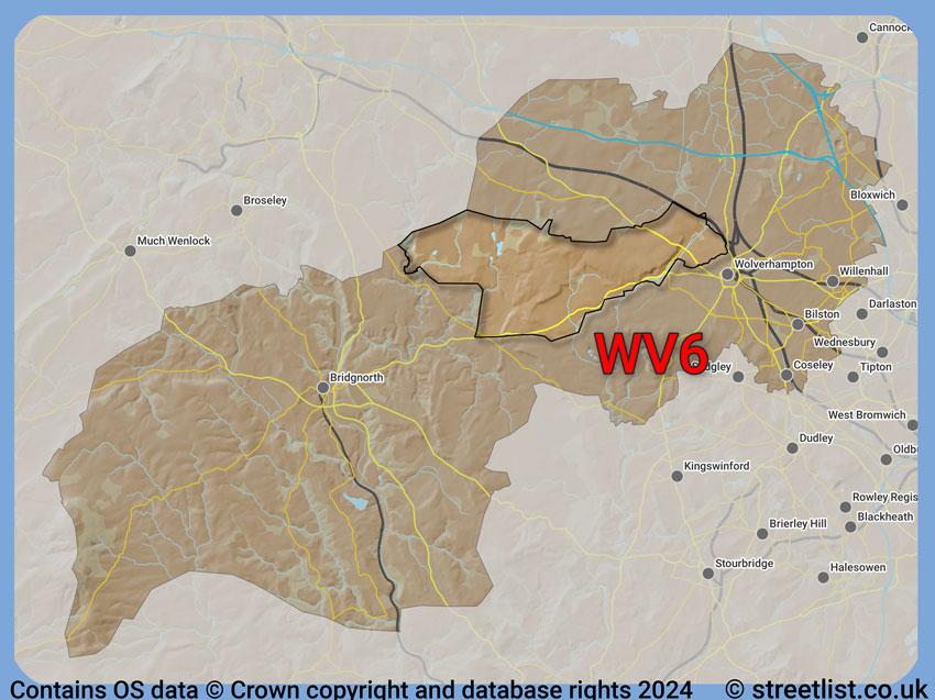 Where the WV6 postcode district lies within the wider  postcode area