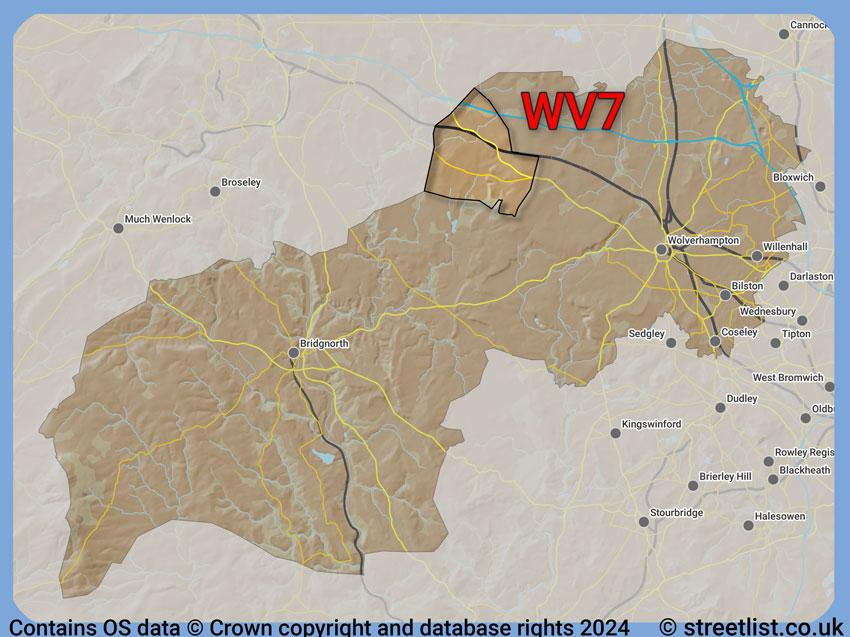 Where the WV7 postcode district lies within the wider  postcode area