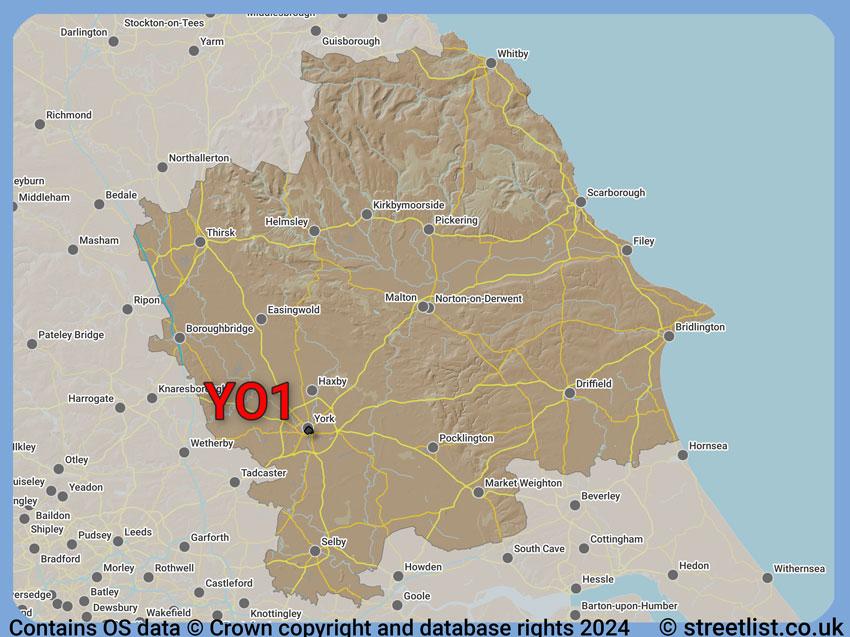 Where the YO1 postcode district lies within the wider  postcode area