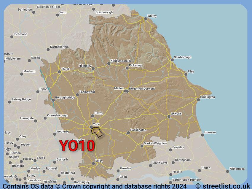 Where the YO10 postcode district lies within the wider  postcode area