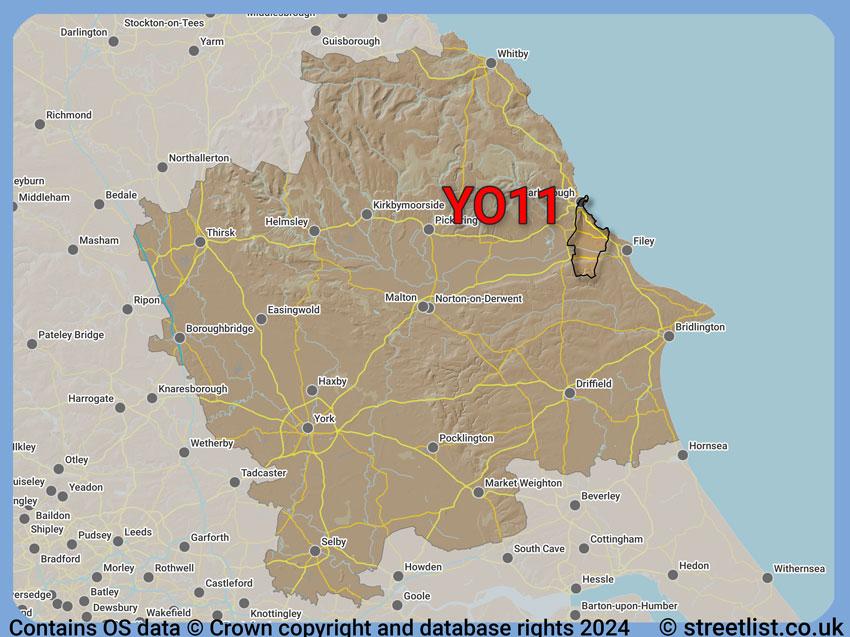 Where the YO11 postcode district lies within the wider  postcode area