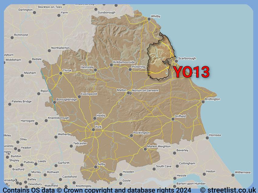 Where the YO13 postcode district lies within the wider  postcode area