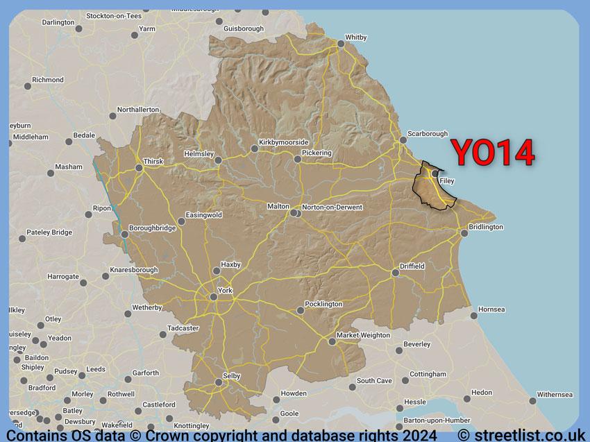 Where the YO14 postcode district lies within the wider  postcode area