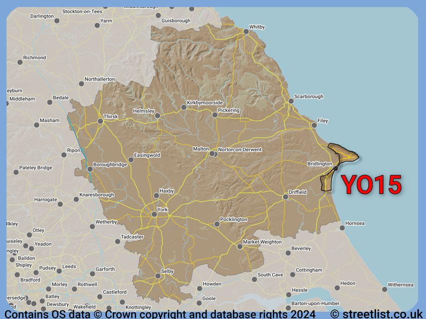 Where the YO15 postcode district lies within the wider  postcode area