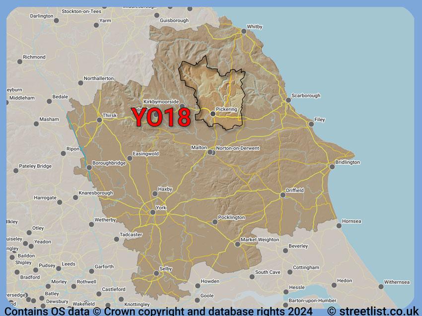 Where the YO18 postcode district lies within the wider  postcode area