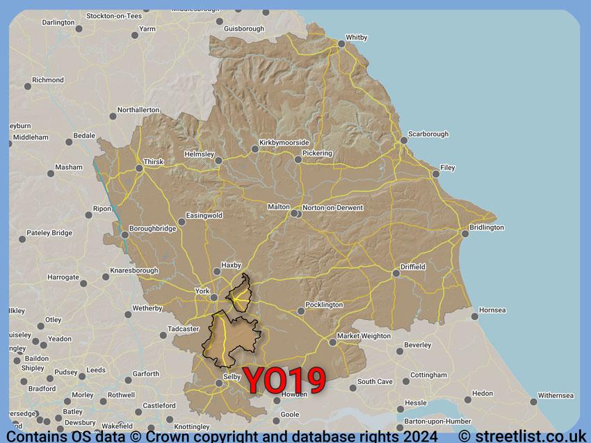 Where the YO19 postcode district lies within the wider  postcode area