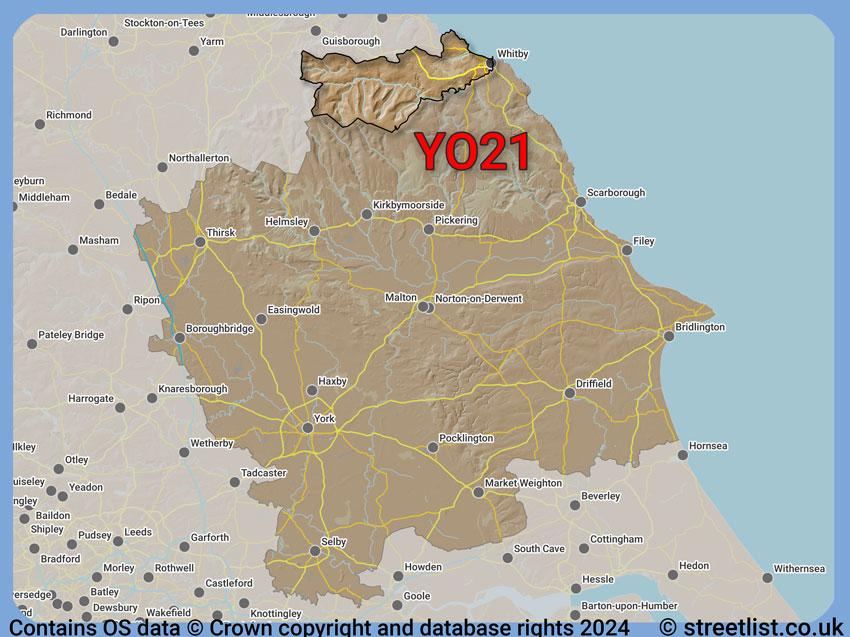 Where the YO21 postcode district lies within the wider  postcode area