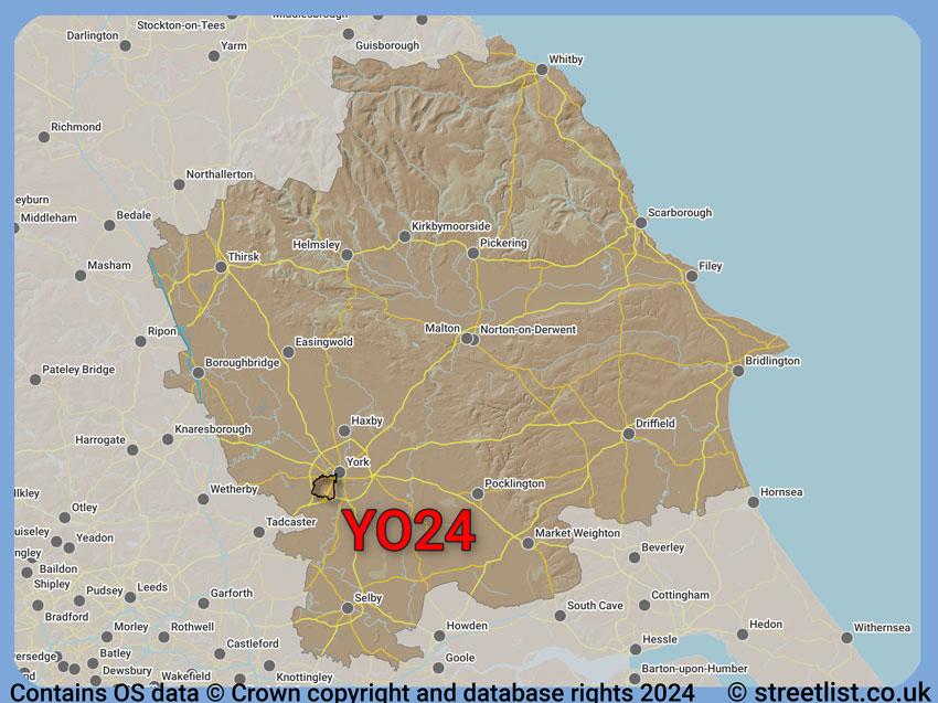 Where the YO24 postcode district lies within the wider  postcode area