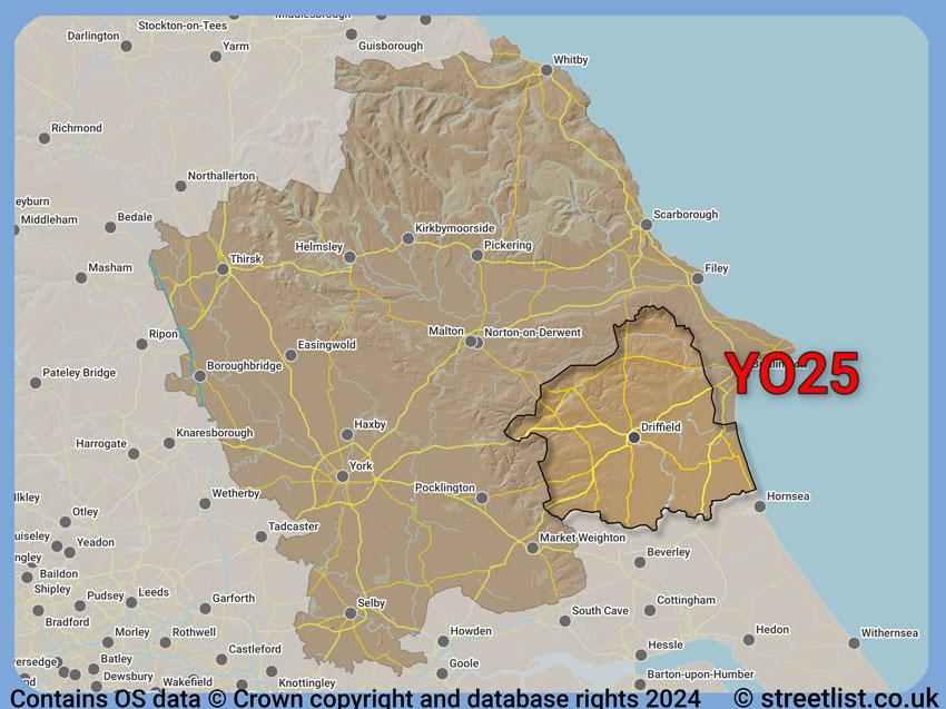 Where the YO25 postcode district lies within the wider  postcode area