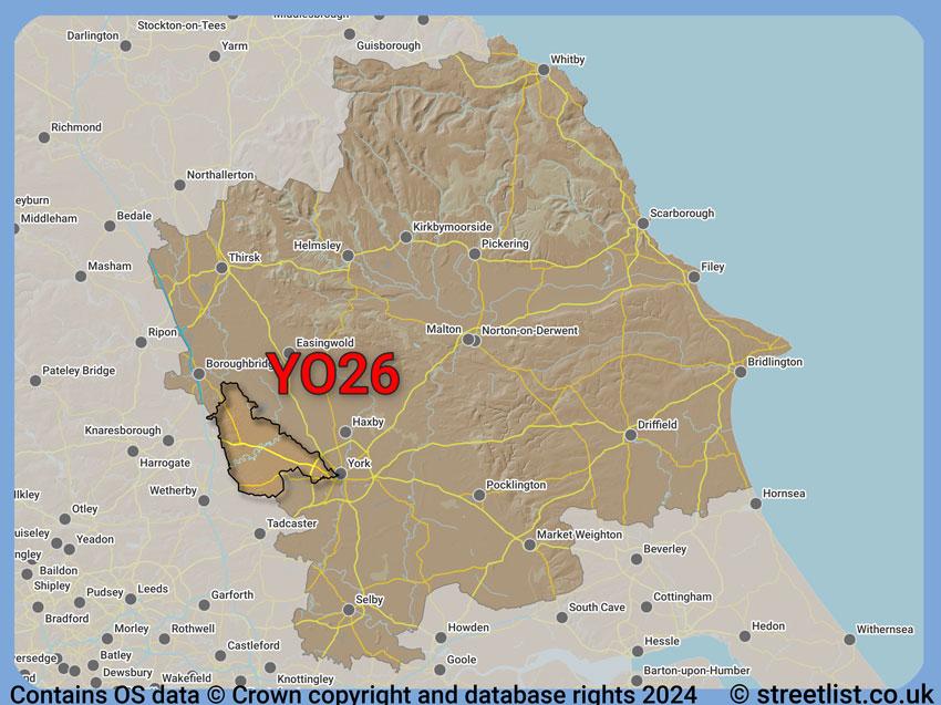 Where the YO26 postcode district lies within the wider  postcode area