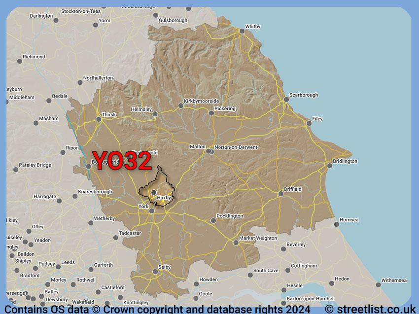 Where the YO32 postcode district lies within the wider  postcode area