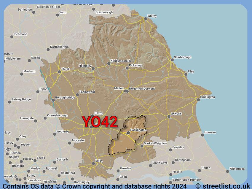 Where the YO42 postcode district lies within the wider  postcode area