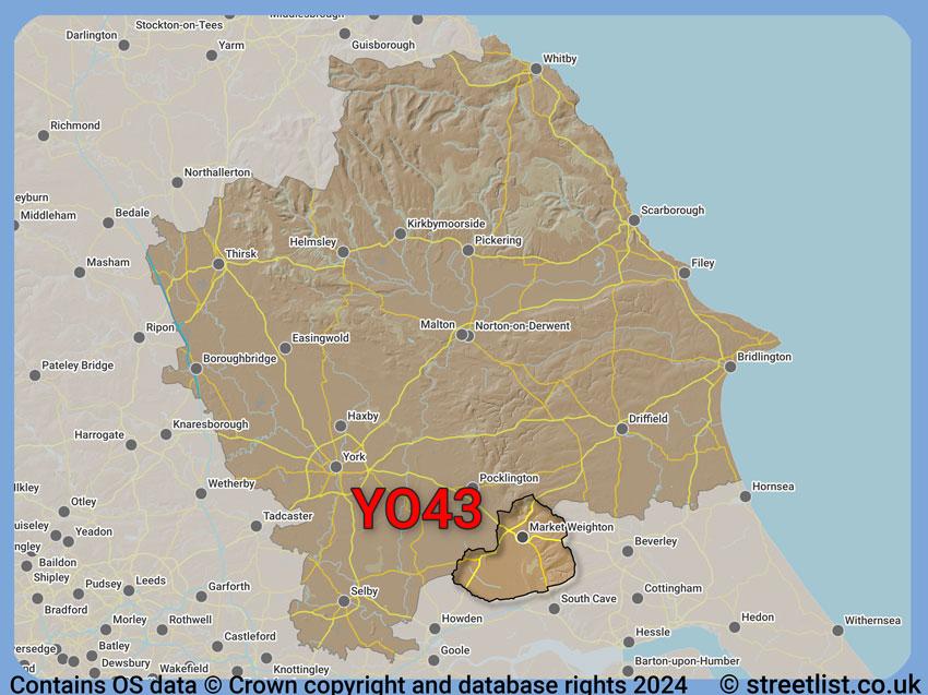 Where the YO43 postcode district lies within the wider  postcode area