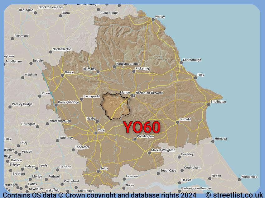 Where the YO60 postcode district lies within the wider  postcode area