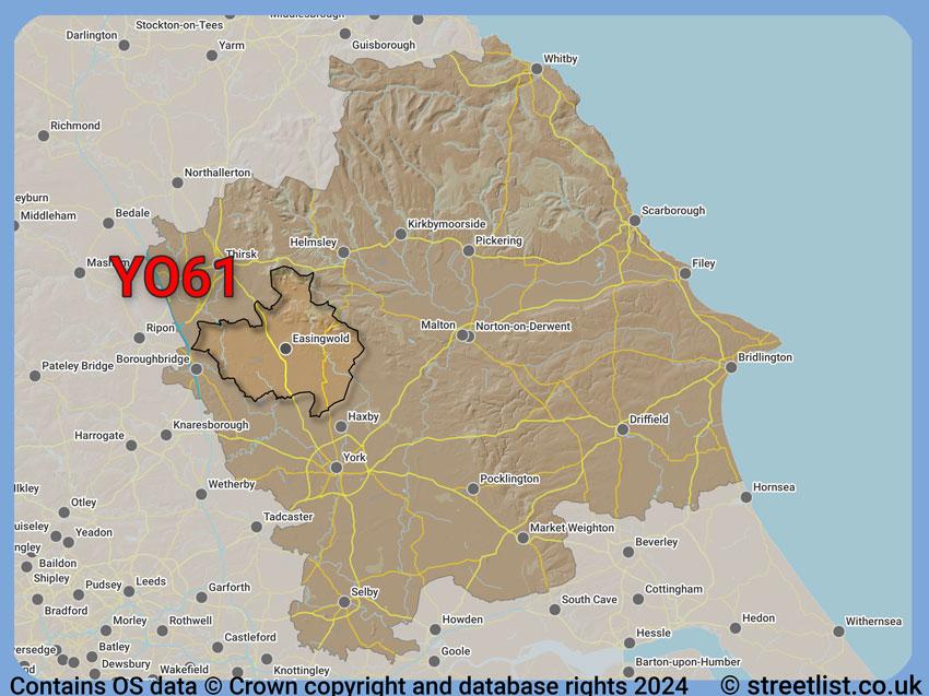 Where the YO61 postcode district lies within the wider  postcode area