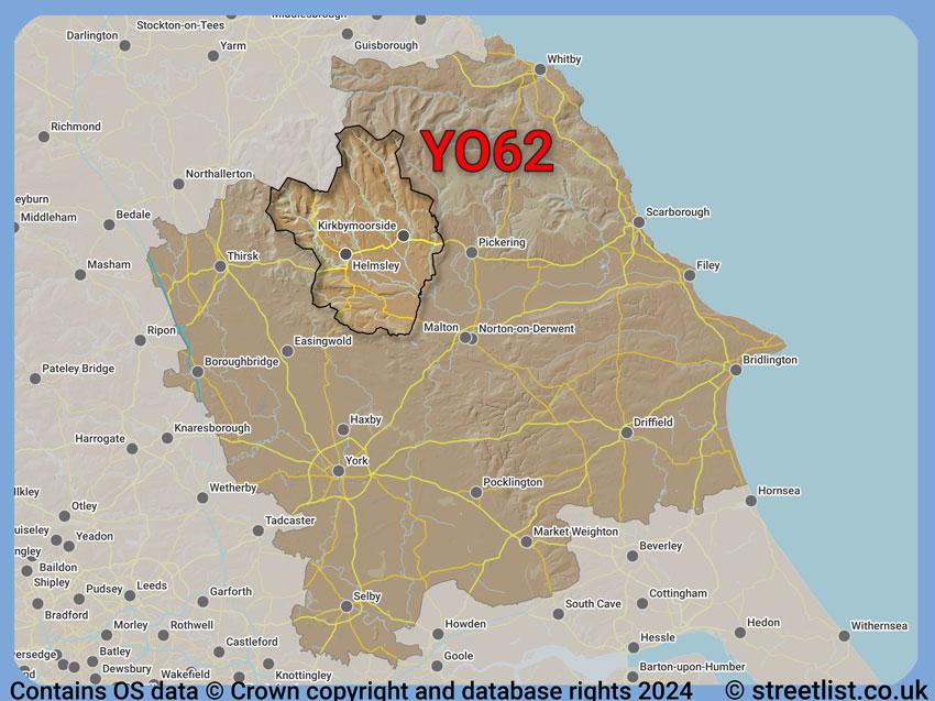 Where the YO62 postcode district lies within the wider  postcode area