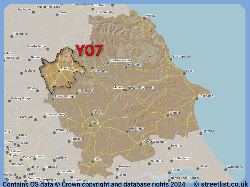 Where the YO7 postcode district lies within the wider  postcode area