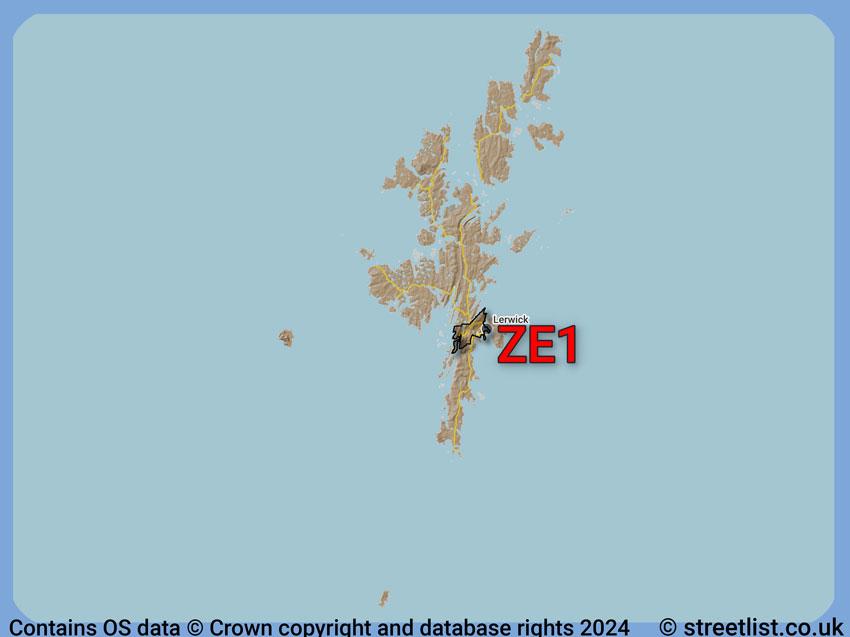 Where the ZE1 postcode district lies within the wider  postcode area