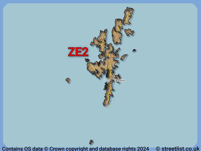 Where the ZE2 postcode district lies within the wider  postcode area