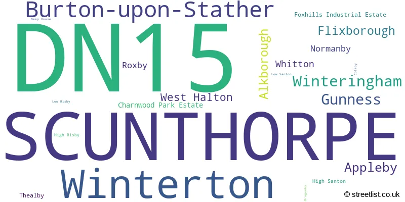 A word cloud for the DN15 postcode