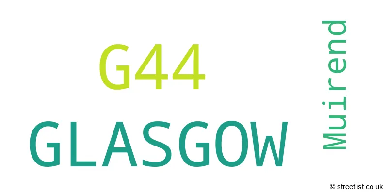 A word cloud for the G44 postcode