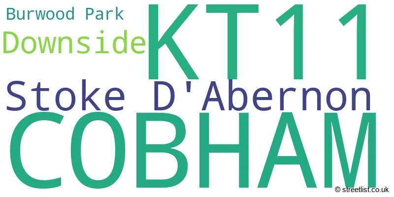 A word cloud for the KT11 postcode