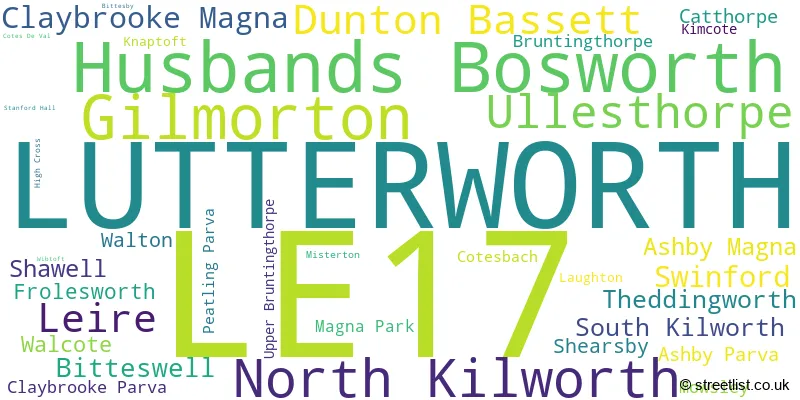 A word cloud for the LE17 postcode