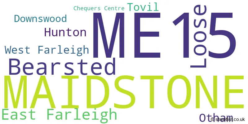 A word cloud for the ME15 postcode