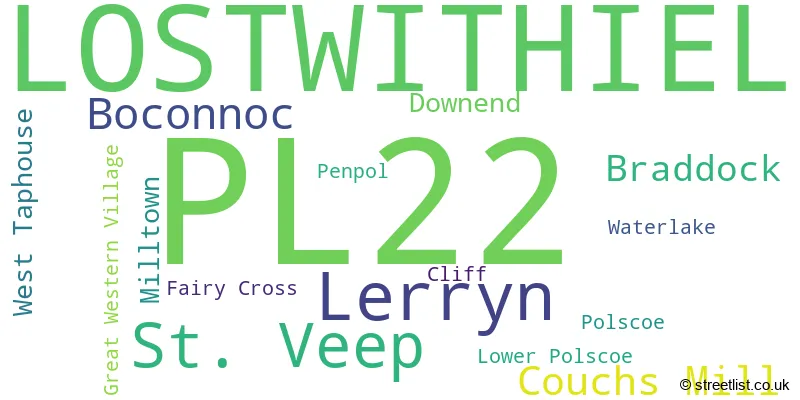 A word cloud for the PL22 postcode