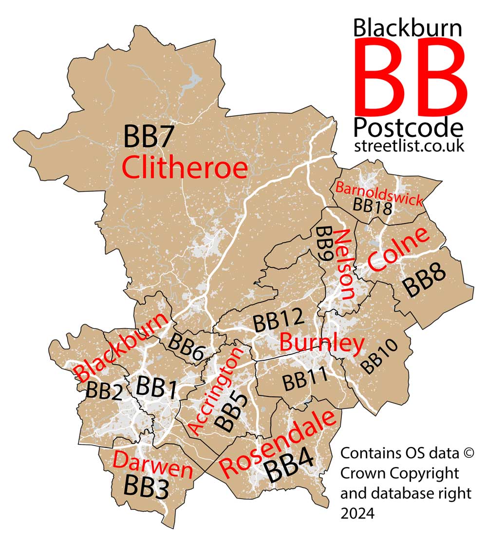 Detailed map of BB Blackburn Postcode Area