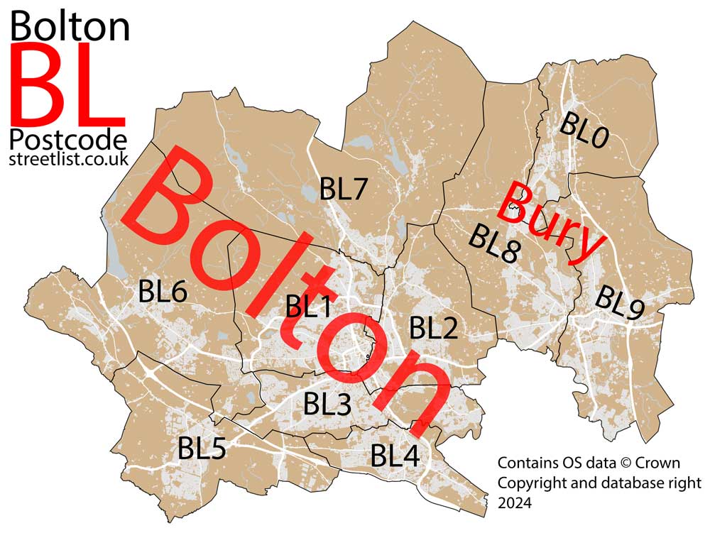 Detailed map of BL Bolton Postcode Area