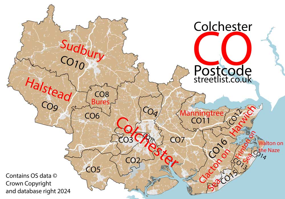 Detailed map of the CO Postcode Area