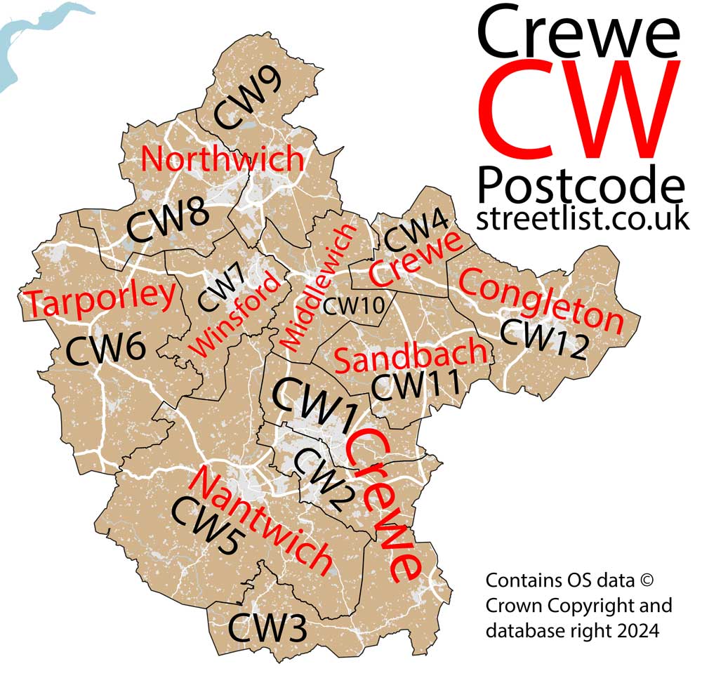 Detailed map of CW Crewe Postcode Area