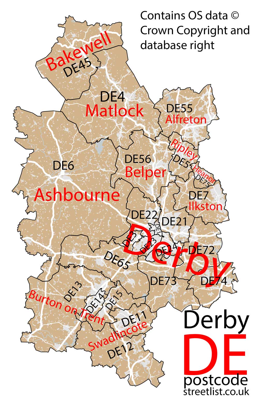 Detailed map of DE Derby Postcode Area