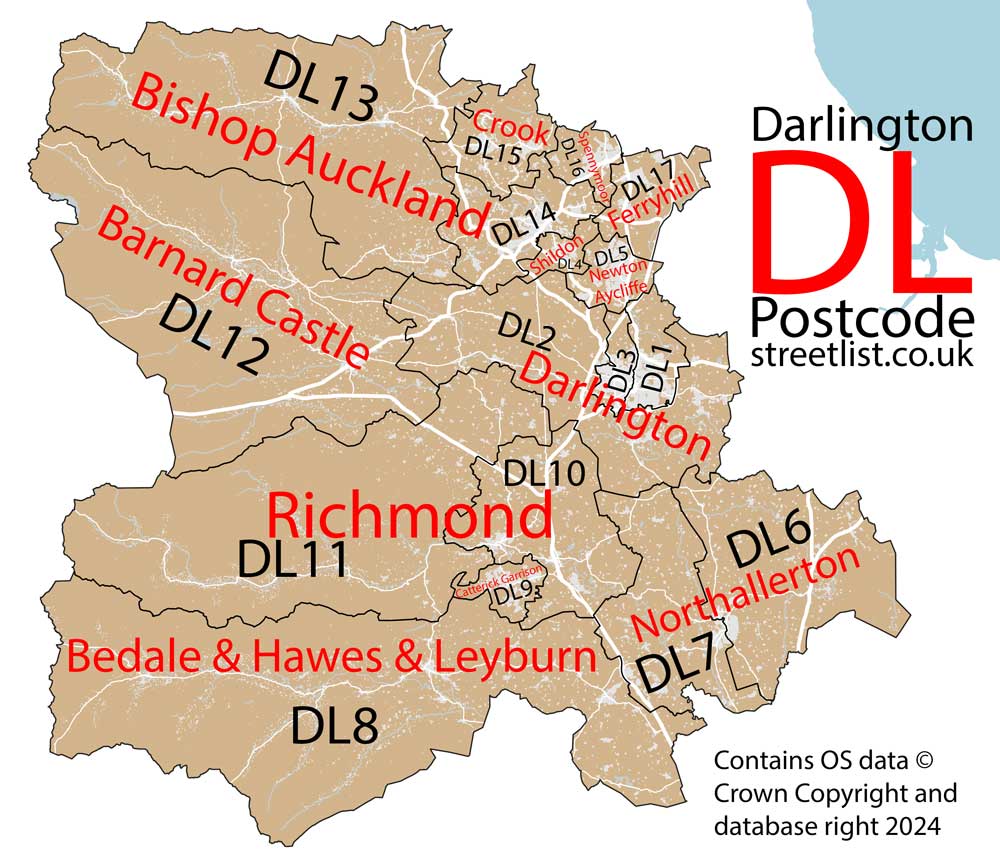 Detailed map of DL Darlington Postcode Area