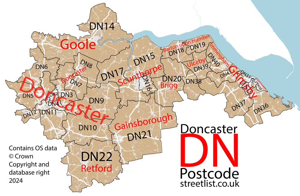 Detailed map of DN Doncaster Postcode Area