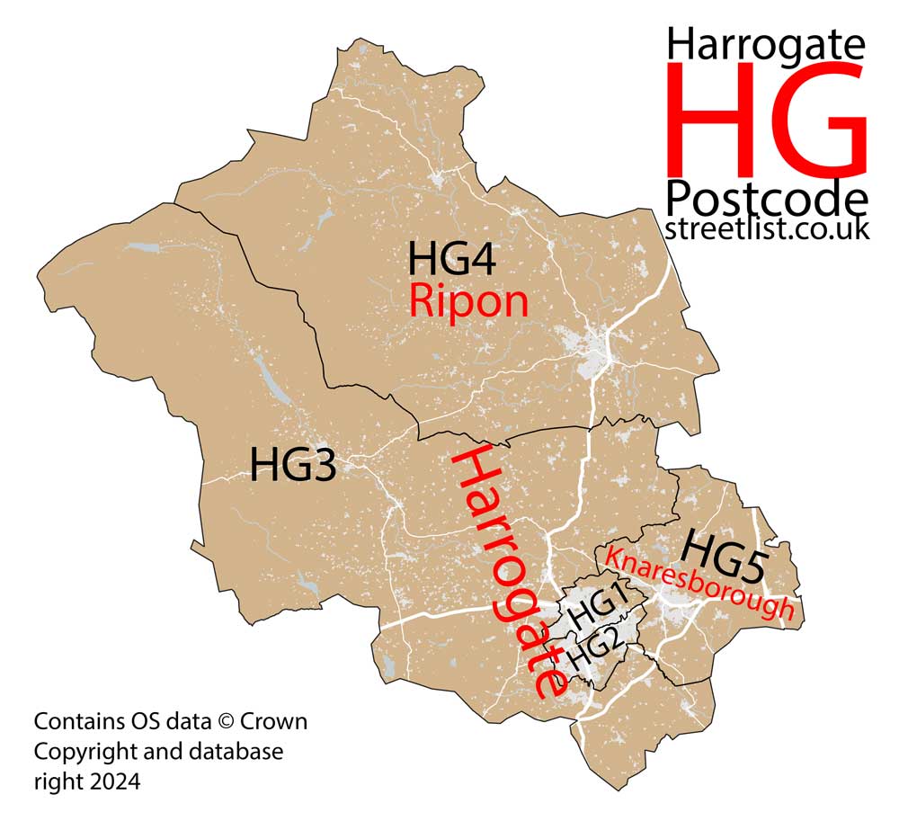 Detailed map of HG Harrogate Postcode Area