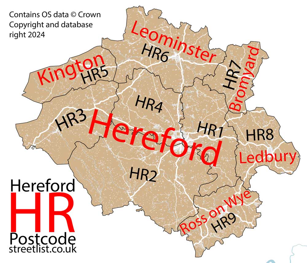 Detailed map of HR Hereford Postcode Area