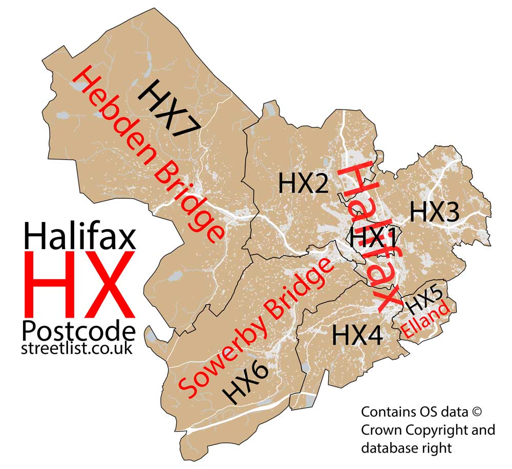 Detailed map of HX Halifax Postcode Area