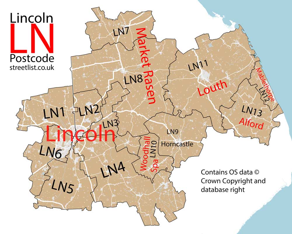 Detailed map of LN Lincoln Postcode Area