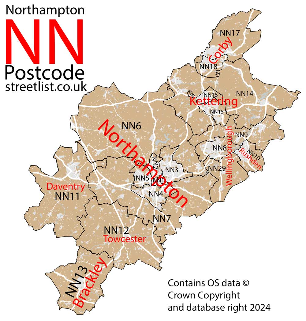 Detailed map of the NN Postcode Area