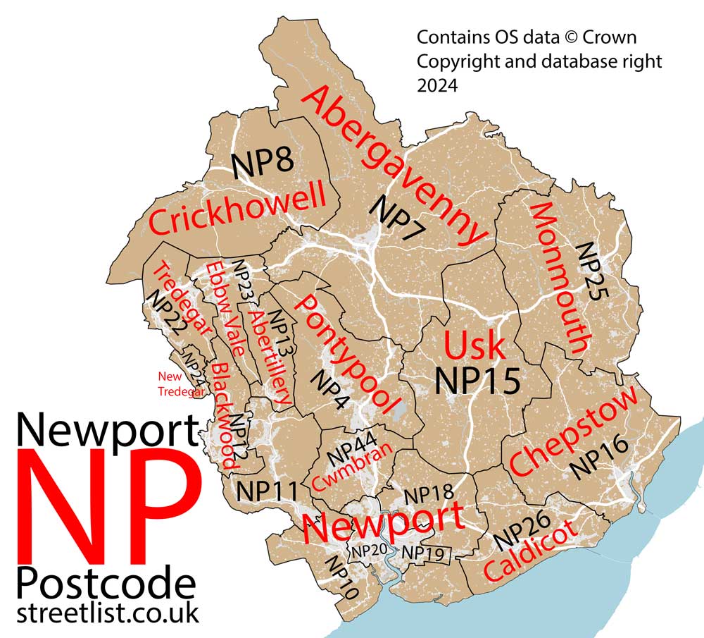 Detailed map of NP Newport Postcode Area